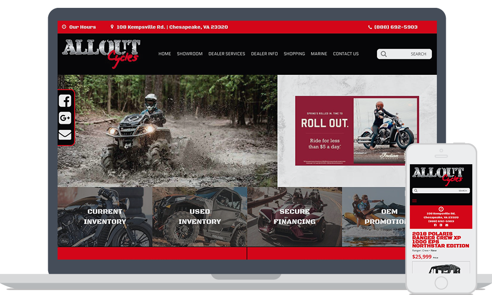 All Out Cycles website shown on laptop and mobile phone