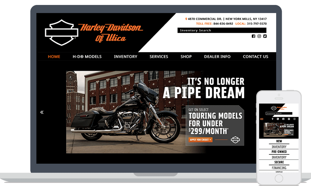 Harley-Davidson of Utica website shown on laptop and mobile phone