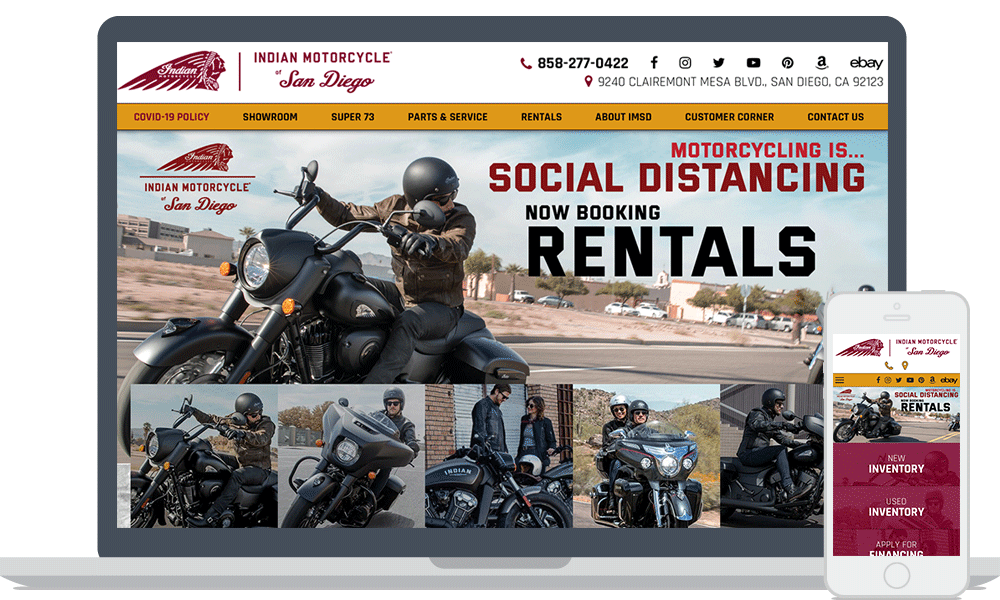 Indian of San Diego website shown on laptop and mobile phone