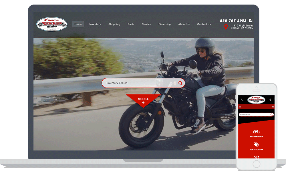 North Kern Motorsports website shown on laptop and mobile phone
