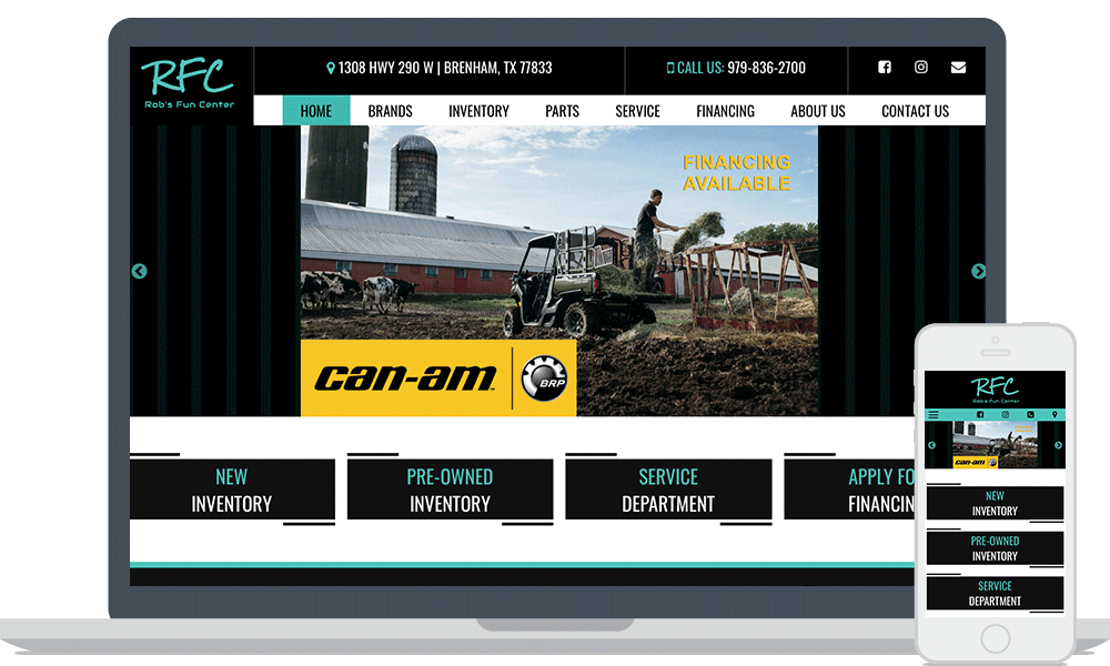 Rob's Fun Center website shown on laptop and mobile phone