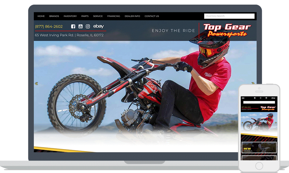 Top Gear Powersports website shown on laptop and mobile phone