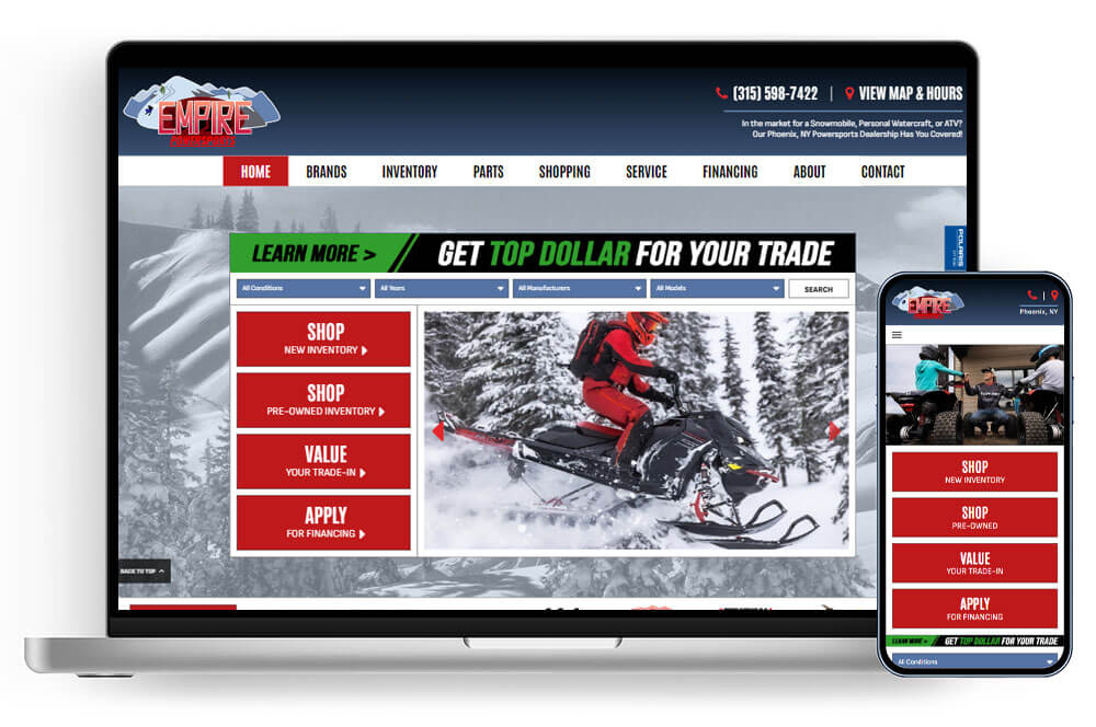 Empire Powersports Website shown on laptop and mobile phone