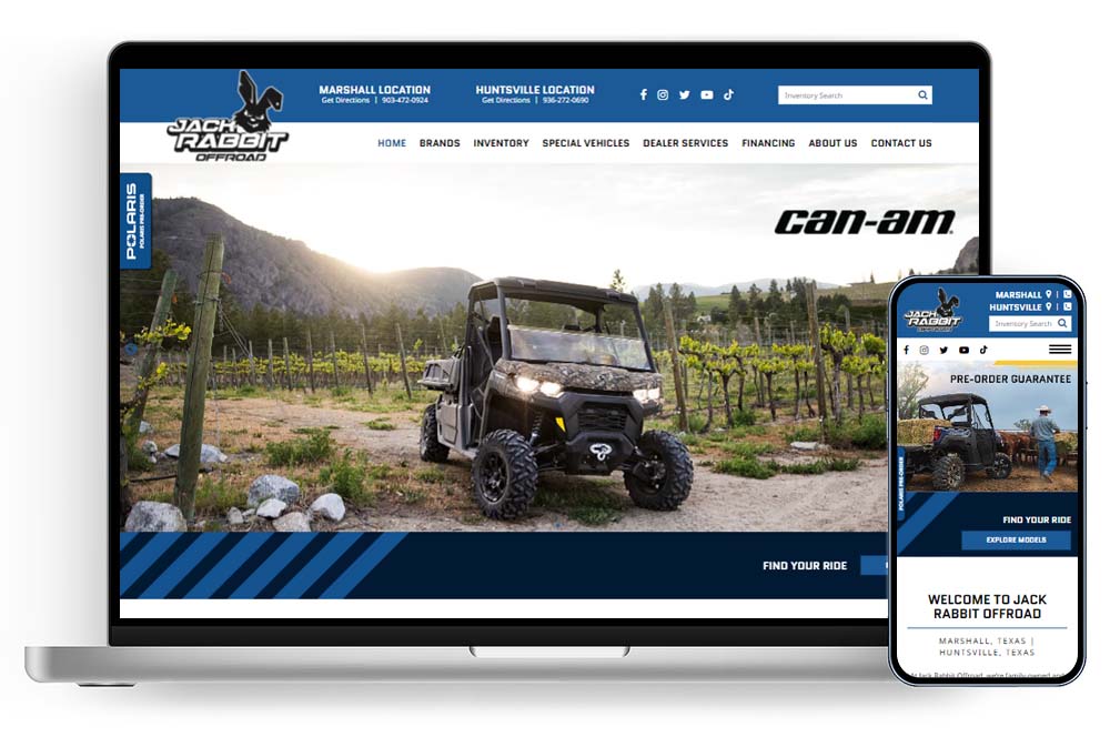 Jack Rabbit Offroad website shown on laptop and mobile phone