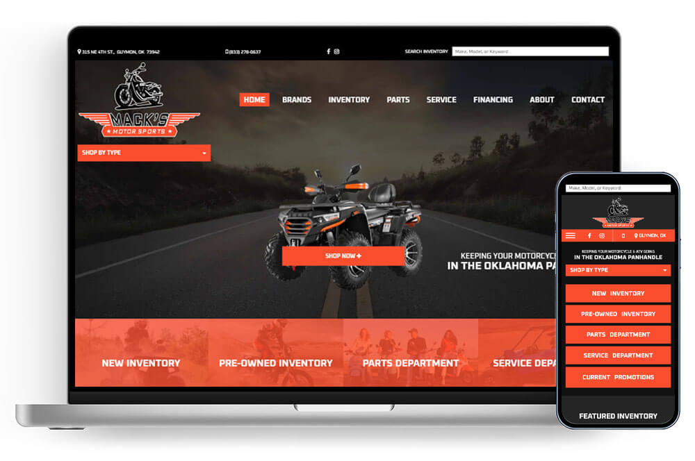 Mack's Motorsports Website shown on laptop and mobile phone