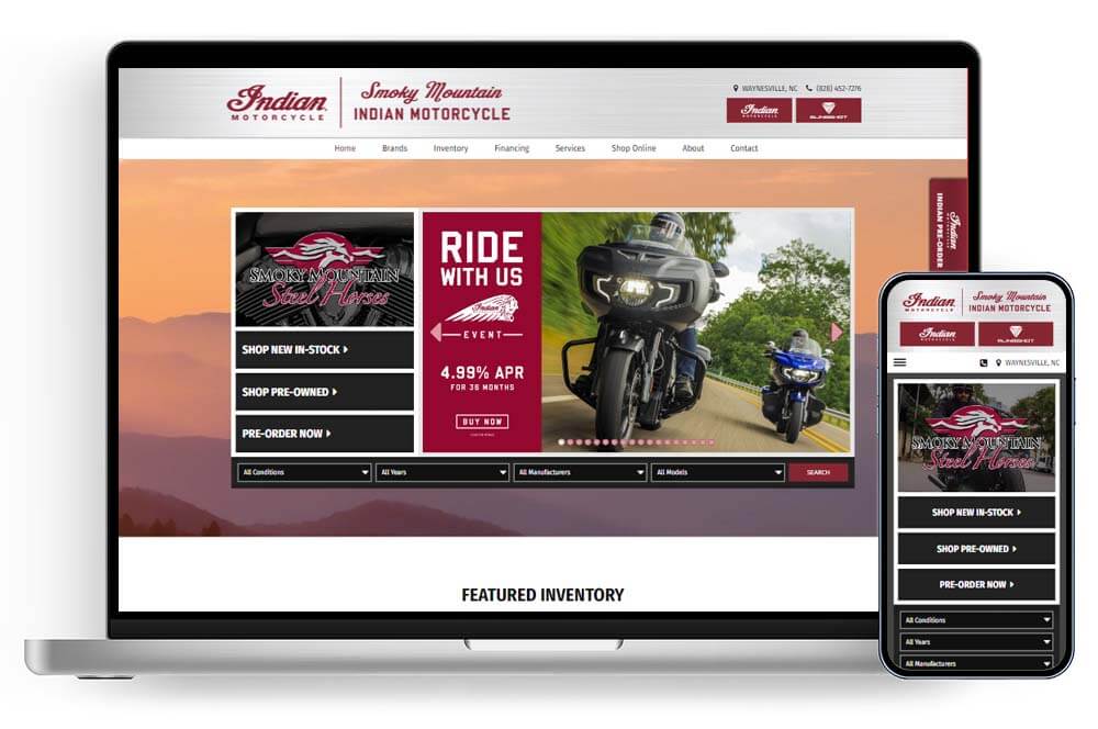 Smoky Mountain Steel Horses website shown on laptop and mobile phone